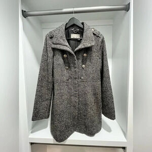 Vintage Guess Los Angeles black & white zip Pea Coat lined wool blend large